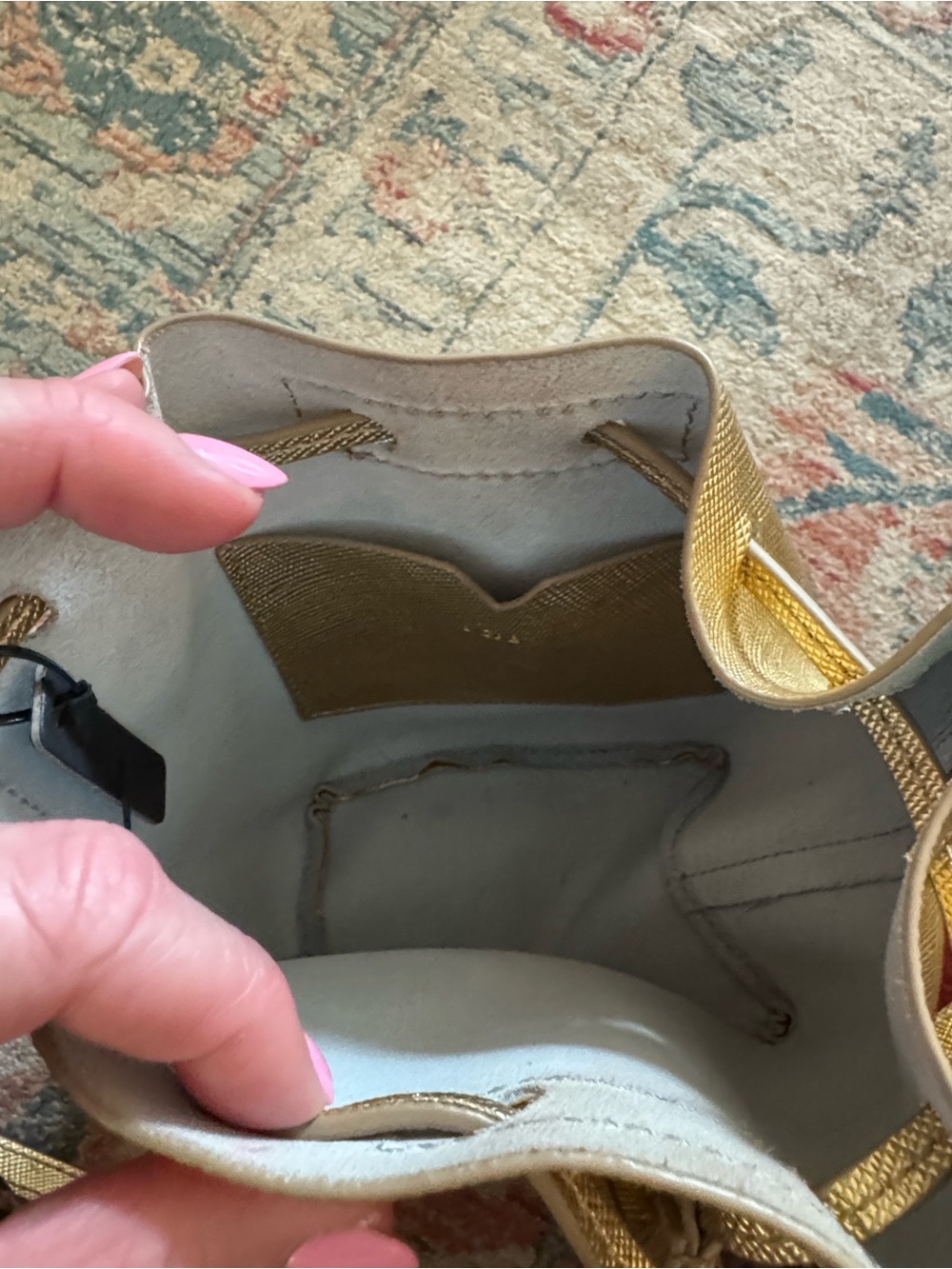 J. CREW Metallic Gold Leather Tassel Bucket Bag - Picture 6 of 7
